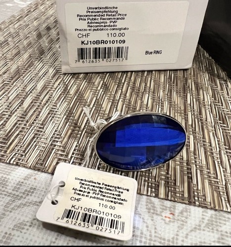 NEW Calvin Klein Silver Stainless Steel Blue StoneContinuity Statement Ring Sz 9