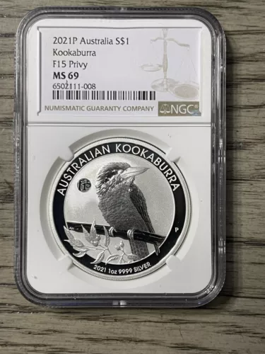 2021 Perth Australia Kookaburra 1oz Silver Coin F15-Privy NGC MS69