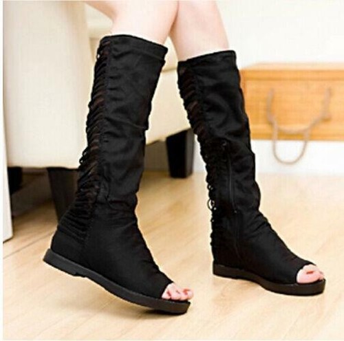 Womens Punk Open Toe Wedge Heel Tassels 