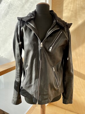 All Saints Harwood Leather Jacket Large Mens Black Celebrity Biker
