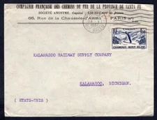 FRANCE 1937 Cover to USA. Paris Rue Ballu. FIS Ski Jumper. Santa Fe Railroad Co