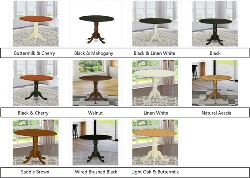 42" Round Dublin drop-leaf pedestal kitchen table linen off-white DLT-WHI-TP - Picture 11 of 11