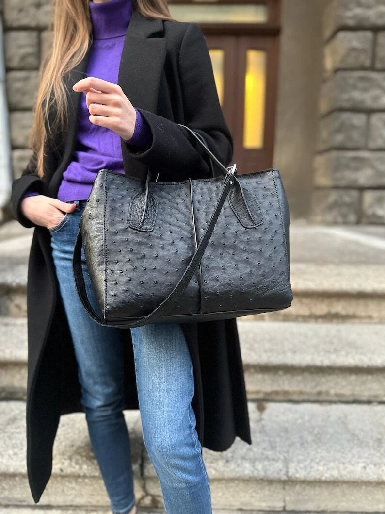 COACH Borsa a mano donna in pelle di struzzo tracolla messenger donna borsa tote bag borsetta