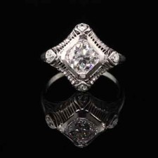 Handmade Antique Art Deco Old European Cubic Zirconia Filigree Engagement Ring