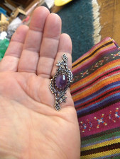 VINTAGE AMETHYST STERLING SILVER LONG FLOWER RING SIZE 7