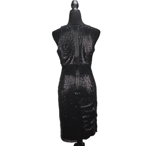 Donna Morgan Full Sequin Black Dress Sleeveless Knee Length Zip Back Size 12 - Picture 9 of 14