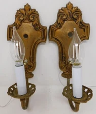 Sconces Pair Gilded Arts & Crafts c. 1900 - 1910 Single Candle Recently Rewired