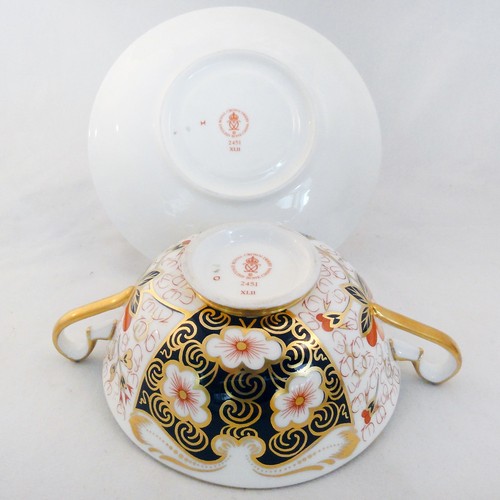 TRADITIONAL IMARI by Royal Crown Derby Cream Soup & Stand NEW NEVER USED England - Picture 3 of 4