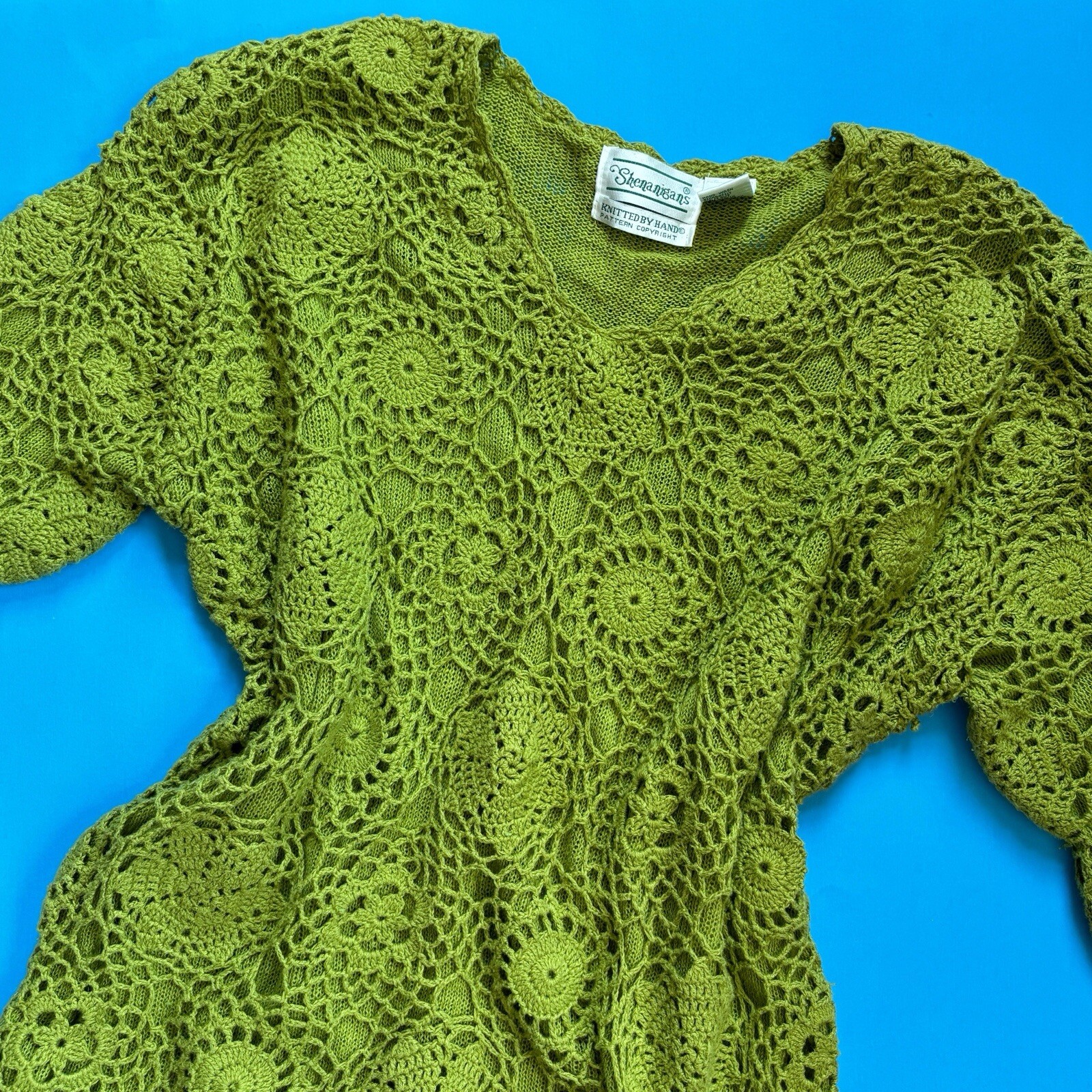 Vintage Shenanigans Solid Green Hand Knitted V-Ne… - image 1
