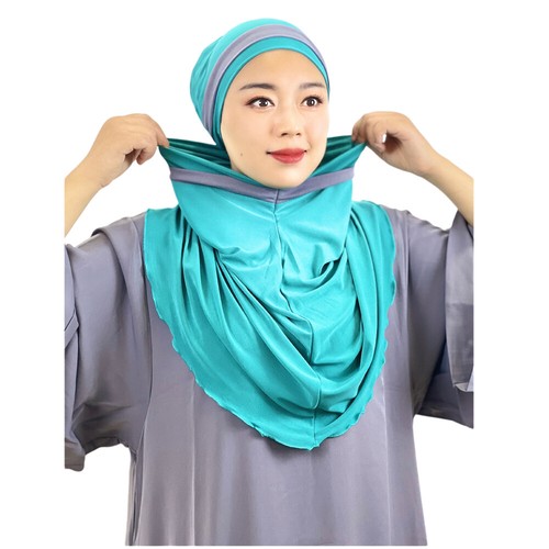 Two Pieces Amira Muslim Women Headscarf Shawl Scarf Hijab Wrap Headwear Islamic - Picture 14 of 61