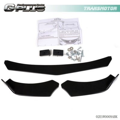 New 3pcs Universal Car Front Bumper Lip Chin Spoiler Splitter Body Kit Black