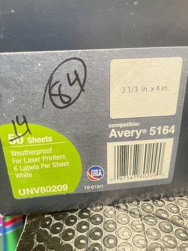 Avery 5164 Laser Shipping Label 3 1/3" x 4" 14 sheets 84 labels(U4) - Picture 2 of 3