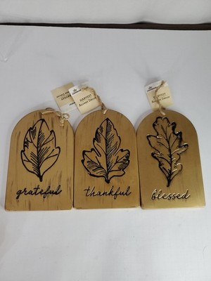 Grateful Thankful Blessed Rustic Wall Decor   Hanging Plaque Set of 3 Home Signs