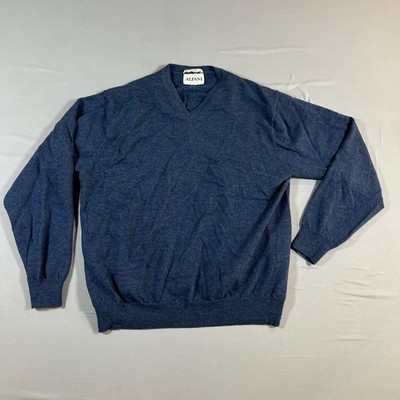 Alfani Sweater Mens Small Blue Extra Fine Italian Merino Wool V Neck Tight Knit
