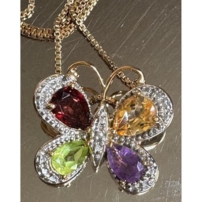 925 STERLING SILBER VERMEIL MULTI EDELSTEIN SCHMETTERLING HALSKETTE ANHÄNGER HIMMEL