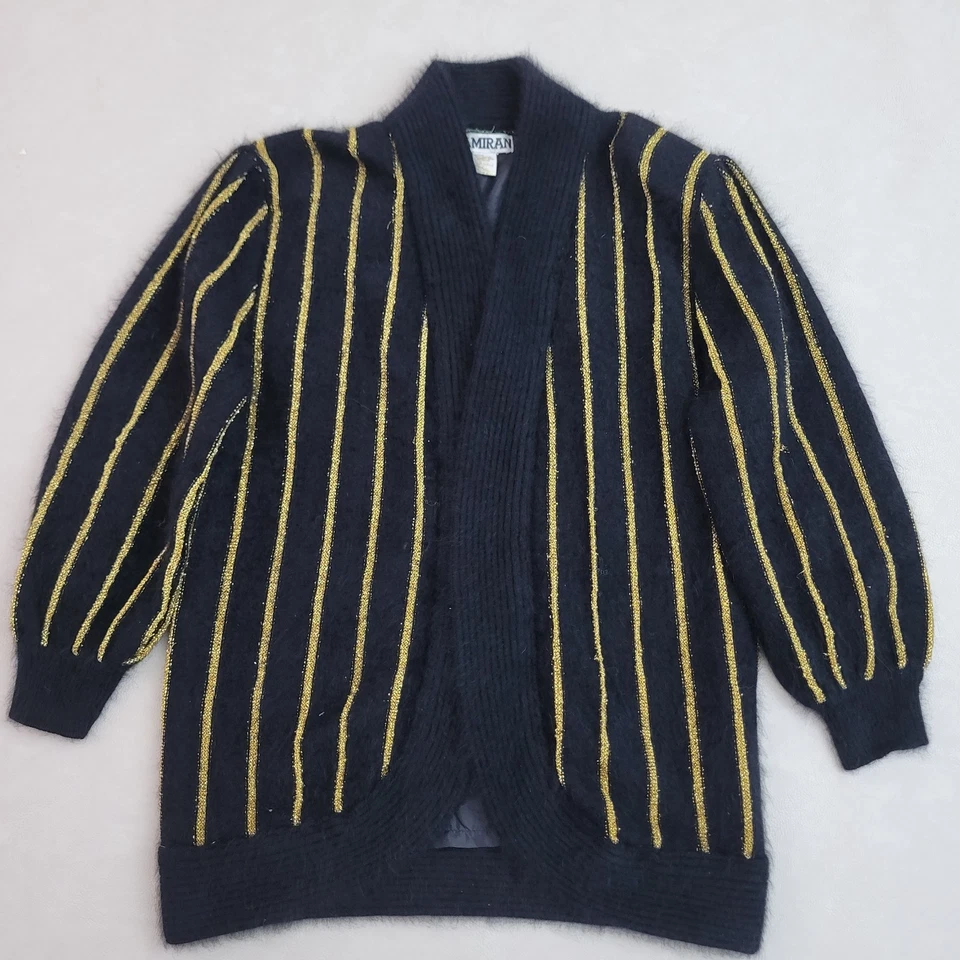 Abrigo Suéter Vintage Kamiran Piel Conejo Negro Dorado Talla Grande Y2k  Foto 2 de 4