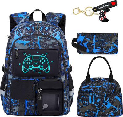 4Pc Boys School Backpack Set Gamer Bookbag Lunch Bag Pencil Case 18 Inch