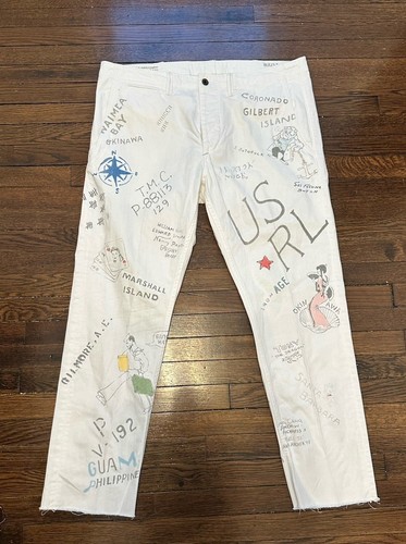 Polo Ralph Lauren Hose Herren 36 weiß AOP GI Surplus Grafik Newport Chino 36x30 - Bild 2 von 13