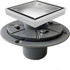 Square Shower Drain 4" with 2" PVC Flange Base, 304 Stainless -4''-Brushed