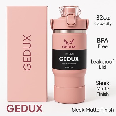 GEDUX 32oz PINK Wide Mouth Water Bottle  Leakproof,bpa-free,Durable Travel Flask