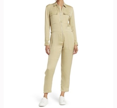 ATM Anthony Thomas Melillo Satin Utility Jumpsuit Putty Zip Front Womens S R86