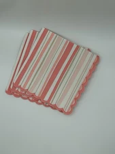TWO paper Cocktail Napkins Decoupage. 5”x5”. With Scalloped Edge / Pink Stripes