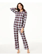 FAMILY PJs Womens White Plaid Top Straight leg Pants Knit Pajamas L