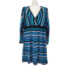 Lane Bryant Black Turquoise Striped V-neck Sweater Dress Plus Women's 18/20
