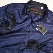 Robert Graham Limited Edition Shirt Noble Touch Blue Silk 598 Extra Large XL