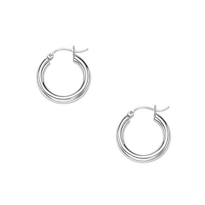 Classic C Hoop Earrings, 10K White Gold, 15.00 mm, Snap Lock