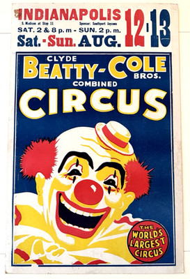 Vtg Clyde Beatty Cole Bros. Circus Poster Indianapolis IN  22  X 14  ORIGINAL