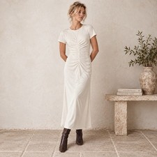 NWT Reformation Mila Knit Midi Dress Women’s L White Ruched Bodycon Stretch