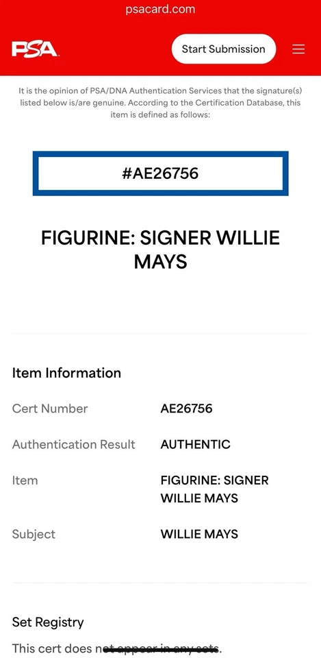 SF GIANTS WILLIE MAYS AUTO SIGNED Starting Lineup w/PSA DNA AUTHENTICATION HOF - Image 4 of 4