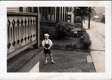 WW2 Photo of Young Boy in Sailor Hat on Street