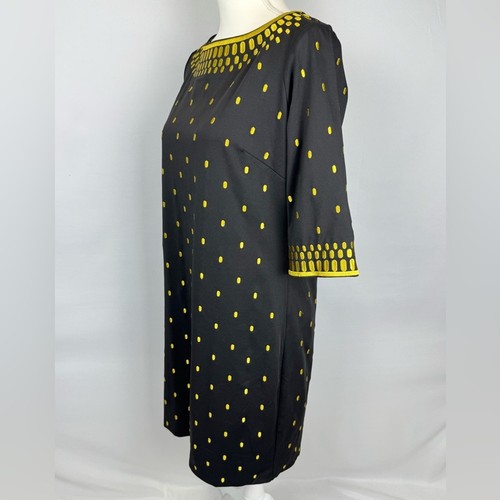 Gretchen Scott Rocket Girl Sheath Black Dress Gold Embroidery Stretch Medium - Picture 5 of 11