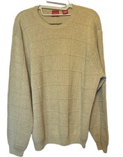 Arrow Men's Sweater Size L Beige/Tan Textured Grid Pattern Crewneck 100 Cotton