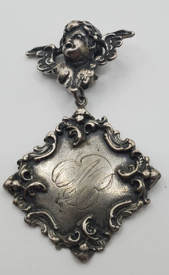 Vintage Sterling Monogramed Cherub/Angel Elaborate Clip-On Earrings - 39 Grams - Image 2 of 4