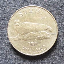 Finnland 5 Markkaa 1994 Ringelrobbe, Sturmmöwe, Libelle und Seerosen sehr schön