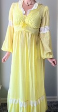 Vintage Yellow Swiss Dot and Lace Prairie Maxi Dress Medium