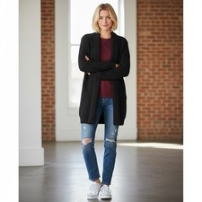 Abercrombie Fitch Open Front Cardigan Womens Sz Black Pockets Oversized Cozy