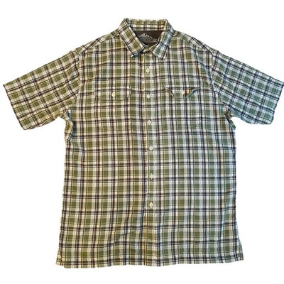 Croft & Barrow Mens Quick Dry Plaid Short Sleeve Button Down Shirt Green M