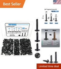 200pcs Black Self Tapping Screws - 410 Stainless Steel Assortment Kit