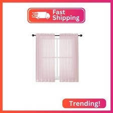 OWENIE Sheer Curtains 54 Inch Length 2 Panels Set, Blush Sheer Curtain for Livin