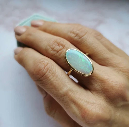 Ethiopian Opal Ring Gold Plated Bezel Solitaire Rfing October Birthstone Jewelry
