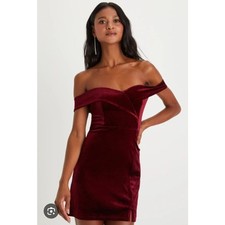 Lulu's NWT Burgundy Velvet Off-the-Shoulder Mini Dress, Sz S