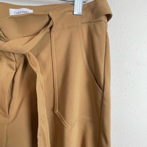 Calvin Klein Whitney Damenhose Größe 12 hellbraun Knopfleiste weites Bein Gürtel - Bild 4 von 6