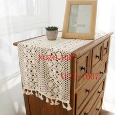 12"x70" Vintage Table Runner Dresser Scarf Hand Crochet Lace Doily with Tassel