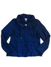 NEW CHICO S Woman s Textured Elegance Ellie Solid Zip Up Jacket Stratus Blue 1