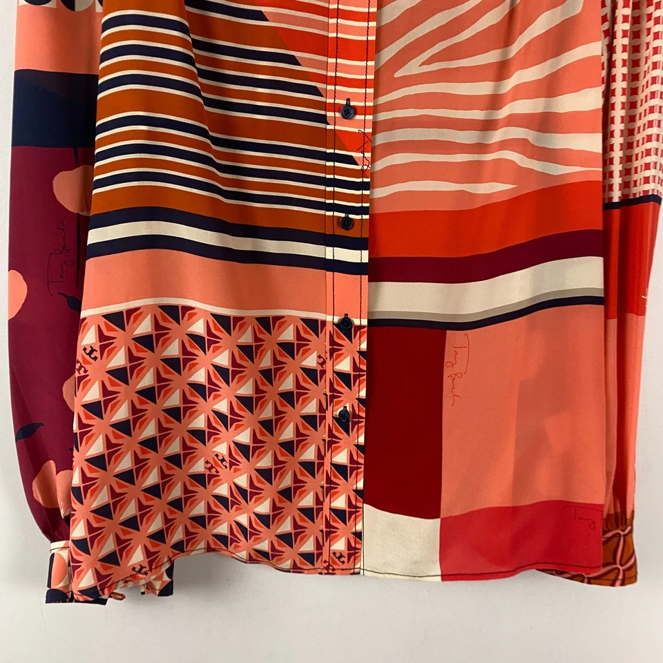 Tory Burch 100% Silk Angelique Tamarind Collage Zebra Blouse Top Shirt Size 14 - Image 3 of 4