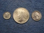 ALL SILVER: 1923 PEACE DOLLAR+ EARLY 1935D  WASHINGTON QUARTER+ 1942 SILVER DIME
